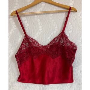 VTG Y2K 2000s Victoria’s Secret Red Satin Lace Camisole Crop Top Lingerie Medium